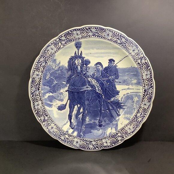 ROYAL SPHINX MAASTRICH Holland Delfts Blue Horse & Sleigh 16" Charger Wall Décor